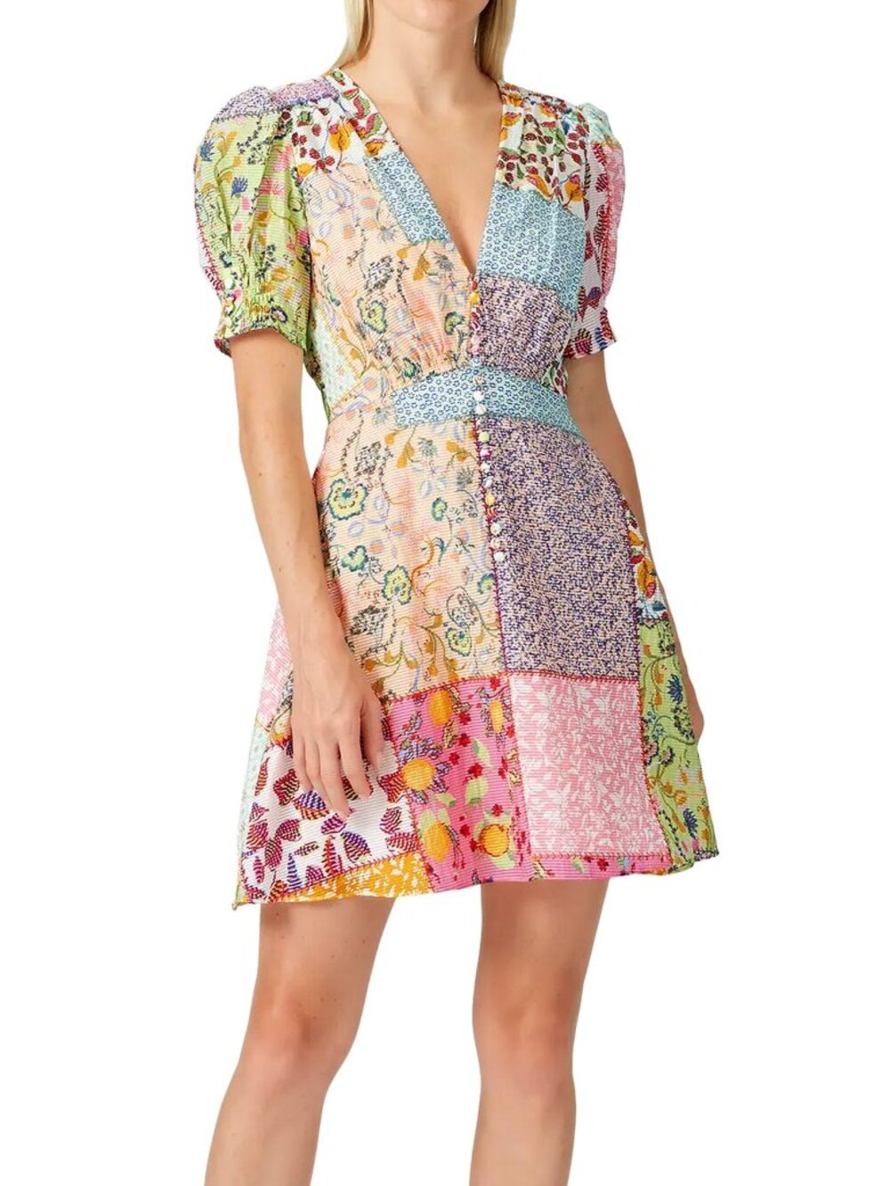 SALONI Lea Patchwork Print Mini Dress